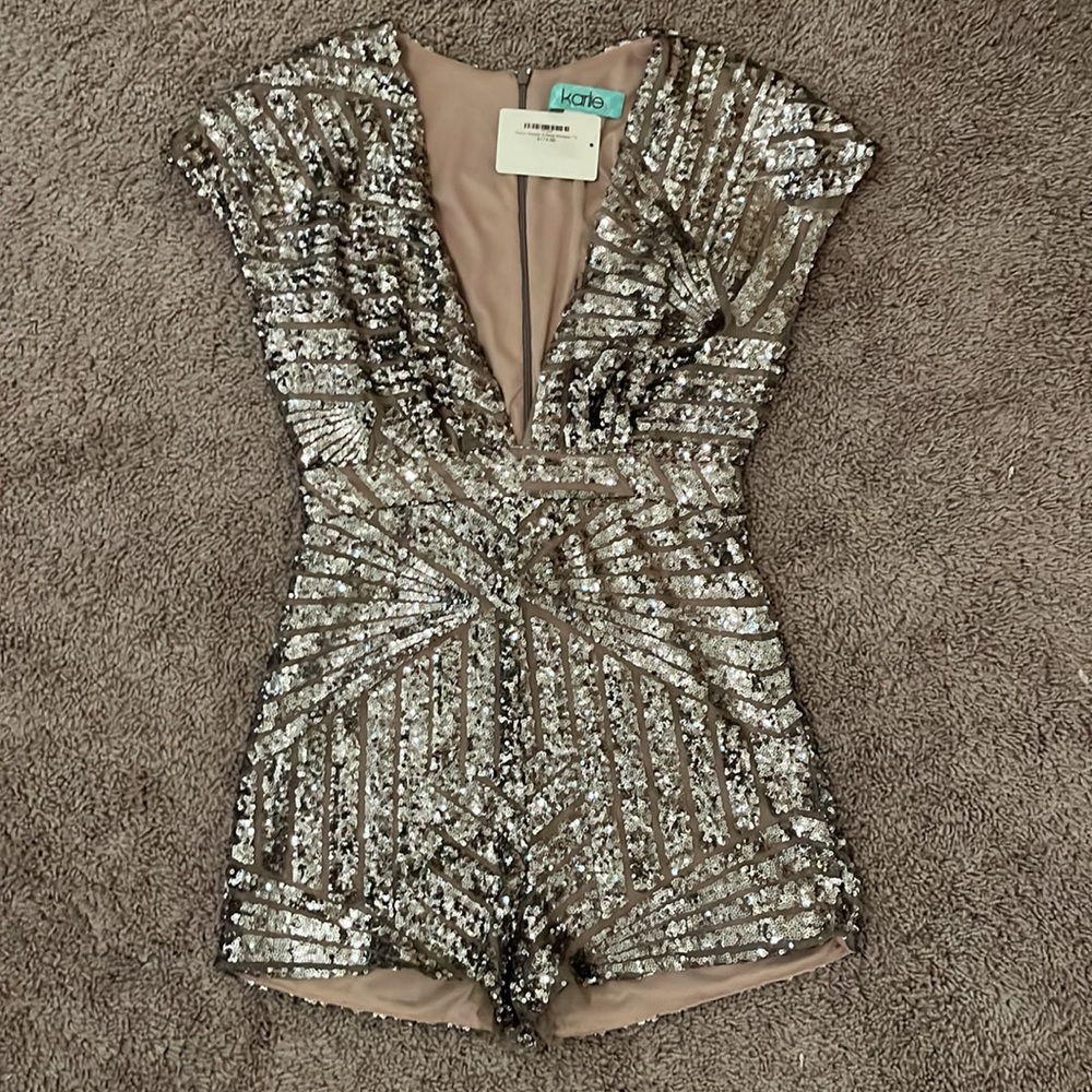 shorts sequin v neck romper (karlie)